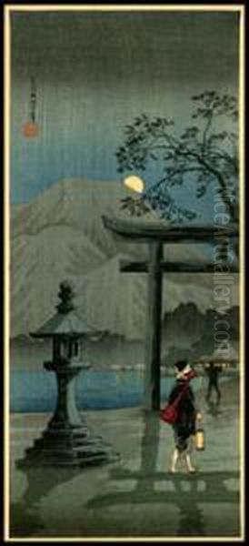 Moon Over Lake Hakone Oil Painting by Hiroaki Shotei