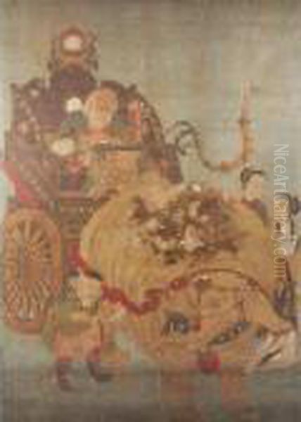 Immortal Riding In An Elephant Drawn Cart Oil Painting by Wan Shouqi