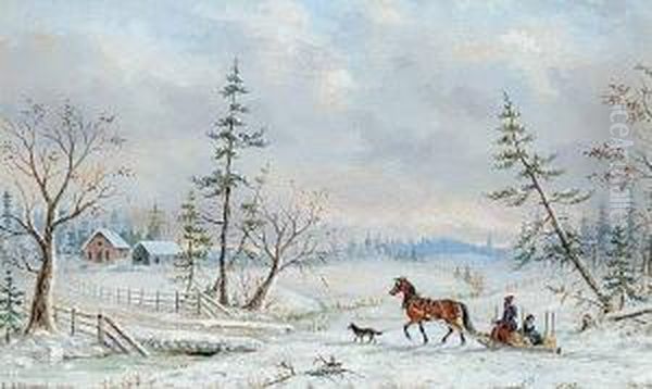 Untitled - The Family On A Horse Drawn Sleigh Oil Painting by Edward Scrope Shrapnel