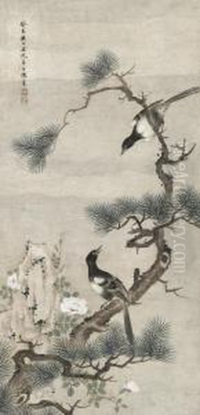 Birds And Pine Oil Painting by Chen Shu