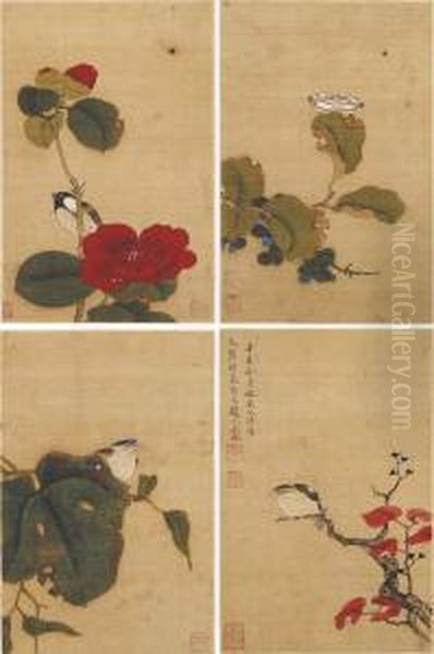 Flowers And Birds In The Style Of Song Court Oil Painting by Wen Shu