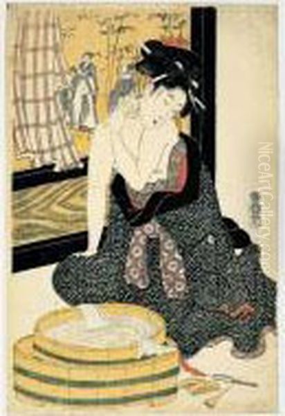 Jeune Femme A Sa Toilette Oil Painting by Tamagawa Shucho