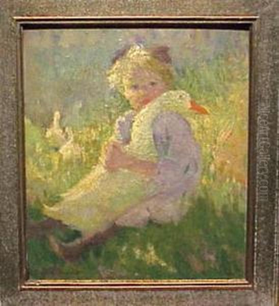 Girl Holding A Duck Oil Painting by Ada Walter Shulz