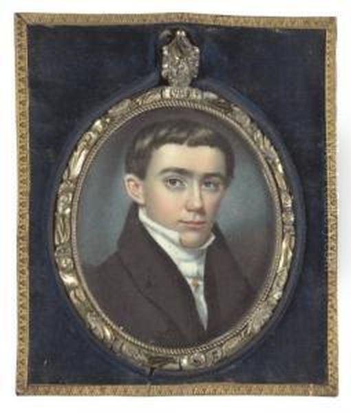 A Miniature Portrait Of A Gentleman In A Black Coat Oil Painting by Henry Colton Shumway