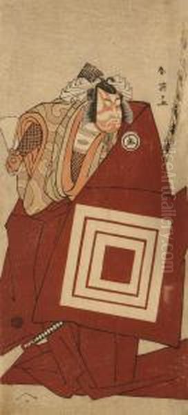 A Full-length Portrait Of Iwai Hanshiro Iv In A Shibaraku Role Oil Painting by Katsukawa Shunei