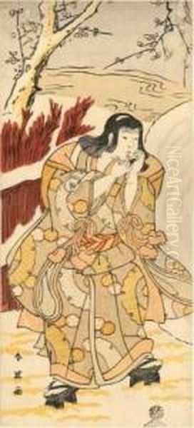 Jeune Garcon En Costume De Danseur A Cote D'une Boule De Neige Oil Painting by Katsukawa Shunei