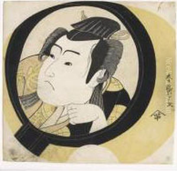 Portrait De L'acteur Iwai Hanshiro Iv Se Refletant Dans Un Miroir Oil Painting by Katsukawa Shunzan