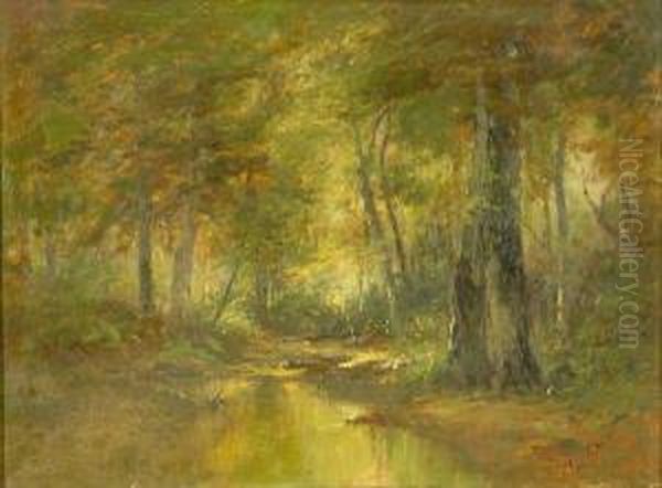 A Forest Interior Oil Painting by Roswell Morse Shurtleff