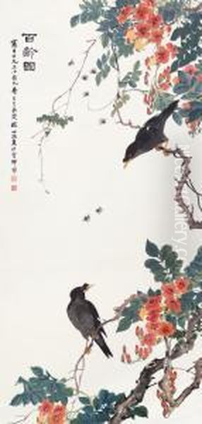 Birds And Flowers Oil Painting by Zhao Shuru