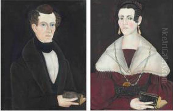 A Pair Of Portraits Of A Lady And A Gentleman Oil Painting by Samuel A. Shute