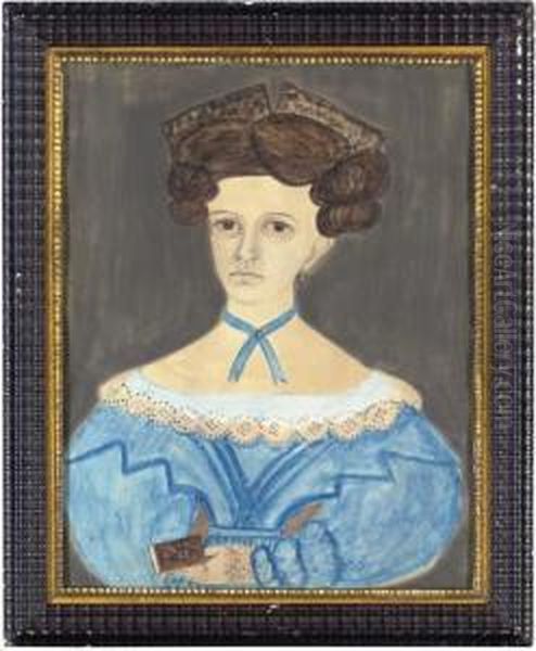 A Portrait Of A Woman In Blue Oil Painting by Samuel A. Shute