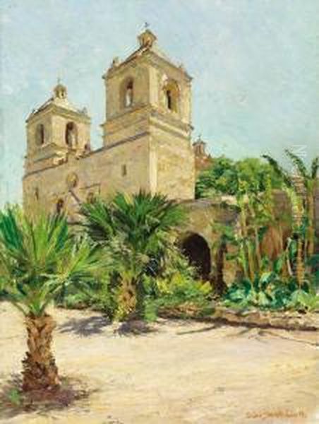 Old Mission, San Antonio Oil Painting by Claire Shuttleworth