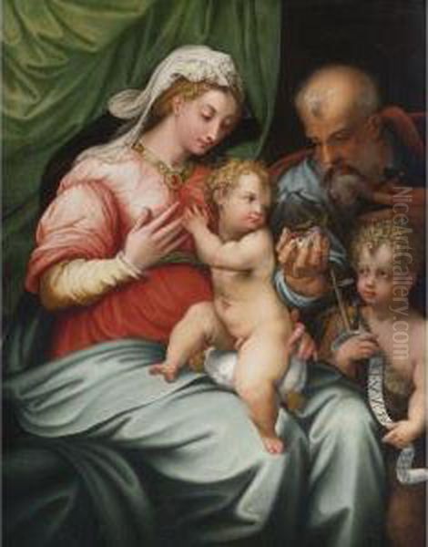 Madonna And Child With The Infant St. John The Baptist Oil Painting by Girolamo Sicciolante Da Sermoneta