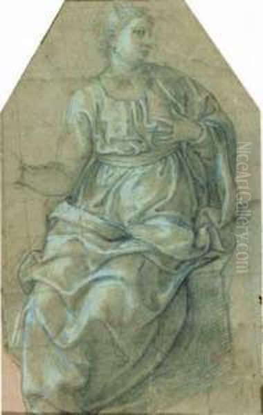 Recto : Femme Assise Regardant Vers La Droite Oil Painting by Girolamo Sicciolante Da Sermoneta