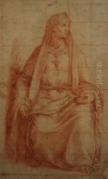 Study Of A Seated Prophet Oil Painting by Girolamo Sicciolante Da Sermoneta