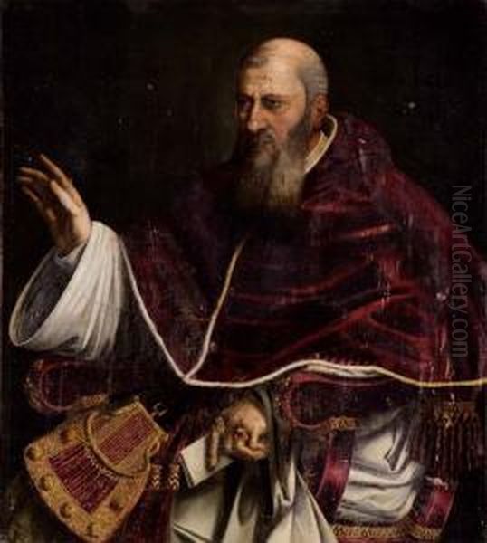 Ritratto Di Papa Giulio Iii Benedicente Oil Painting by Girolamo Sicciolante Da Sermoneta