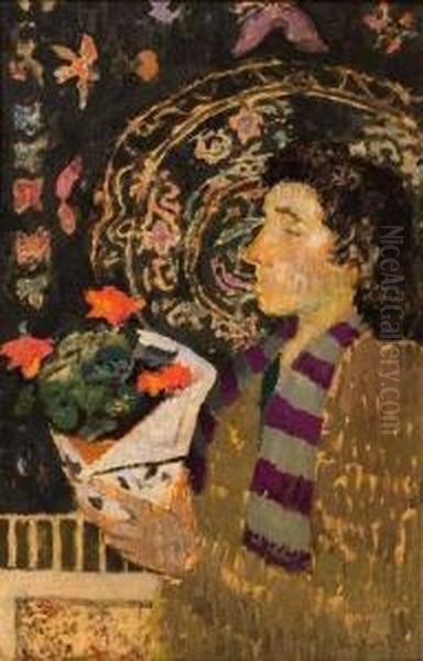 Femme Au Bouquet De Fleurs. Oil Painting by Bernard Sickert