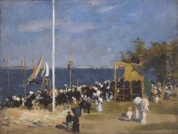 Spectators Watching A Coastal Yacht Race Oil Painting by Bernard Sickert