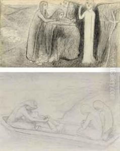 The Maries At The Sepulchre; And The Passing Of Arthur Oil Painting by Elizabeth Eleanor Siddal