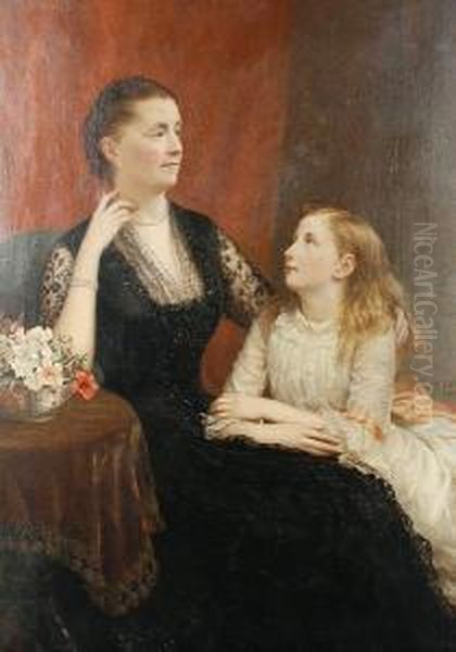 Portrait Of A Mother And Daughter Oil Painting by Samuel Sidley