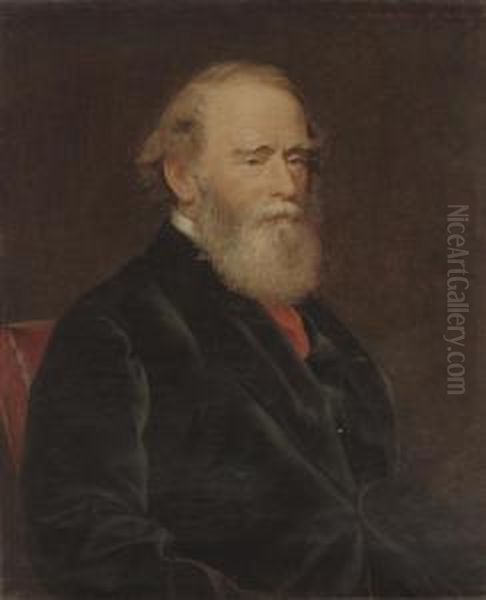 Portrait Of Lt. Col. Richard Henry Fitz Herbert (1809-1885), Bust-length, In A Black Coat With A Red Cravat Oil Painting by Samuel Sidley