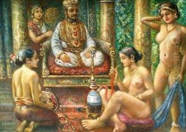 Der Maharadscha Mit Haremsfrauen Oil Painting by Arthur Johannes Siebner