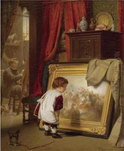 Die Kleine Kunstkennerin (the Young Connoisseur) Oil Painting by August Friedrich Siegert