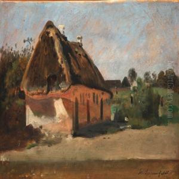 Two Landscapes With Farms Oil Painting by Hermann Carl Siegumfeldt