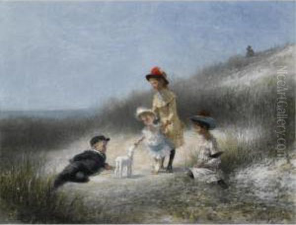 Children In The Dunes, Scheveningen Oil Painting by Ferdinand Carl Sierig