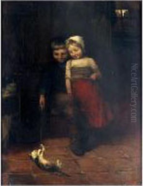 Playing With The Kitten Oil Painting by Ferdinand Carl Sierig