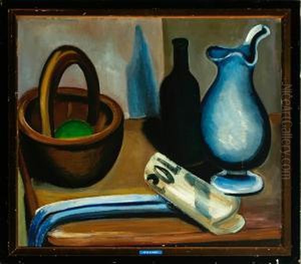 Stilleben With Jug, Bottle, Bowl And Newspaper Oil Painting by Otto Sievert