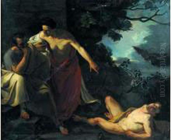 Locuste Remettant A Narcisse Le Poison Destine A Britannicus En Faisant L'essai Sur Un Jeune Esclave Oil Painting by Xavier Sigalon