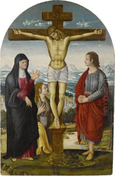 Christ On The Cross With Mary, Mary Magdalene And John The Baptist Oil Painting by Luca Signorelli