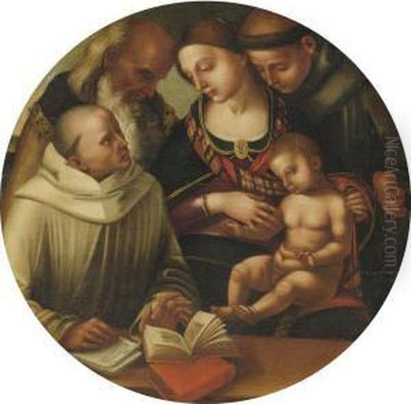 The Madonna And Child With Saints Bernard Oil Painting by Luca Signorelli