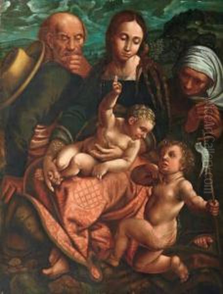 Sacra Famiglia Con Santa Elisabetta E San Giovannino Oil Painting by Luca Signorelli