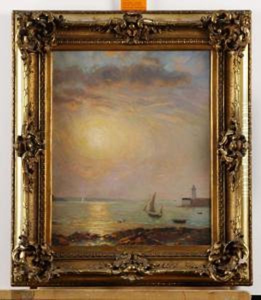 Hamninlopp I Soluppgang Oil Painting by Charles Louis E. Signoret