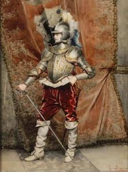 A Portrait Of A Cavalier, Full-length Oil Painting by Guiseppe Signorini