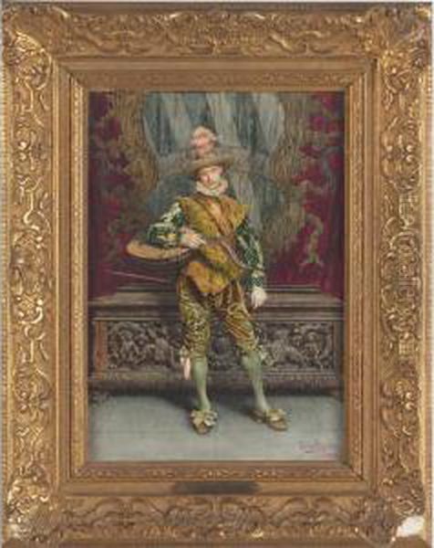 Man With Lute Oil Painting by Guiseppe Signorini