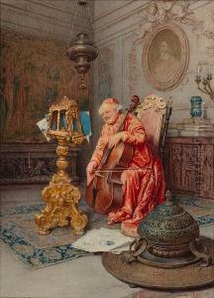 The Cello Player Oil Painting by Guiseppe Signorini