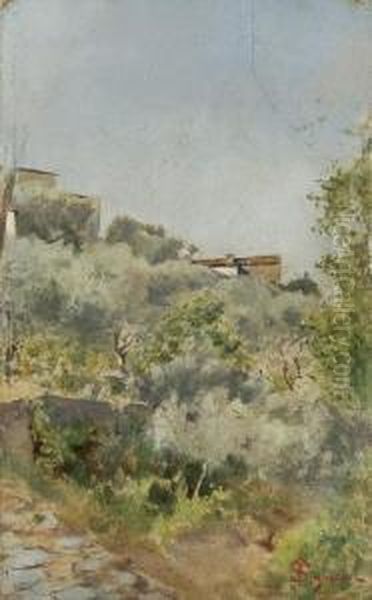 Scorcio Di Settignano Oil Painting by Telemaco Signorini