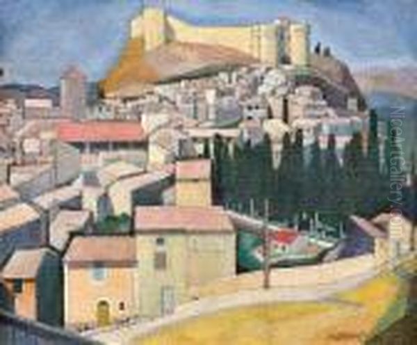 Old Town Andcastle Of Villeneuve-les-avignon In The Region Oflanguedoc-roussillon In France Oil Painting by Edmond Sigrist