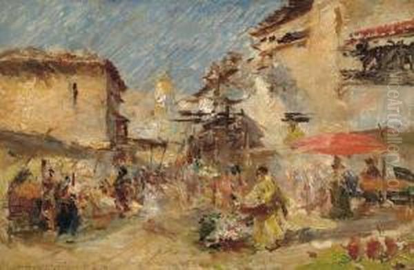 Scene De Marche. 1908 Oil Painting by Guido Sigriste