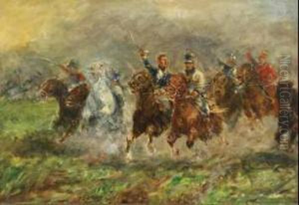 Marshall Ney Leading A Troop Of Hussars In A Charge Oil Painting by Guido Sigriste