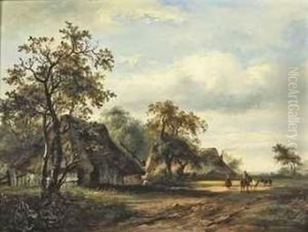 Summer Landscape With Travellers On A Country Road Oil Painting by Ferdinand Hendrik Sijpkens