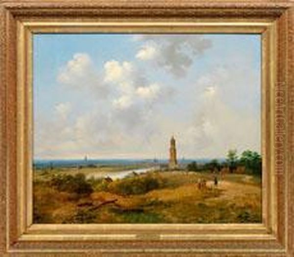 Grose Hollandische Flusslandschaft Mit Blick Auf Ein Dorf Oil Painting by Ferdinand Hendrik Sijpkens