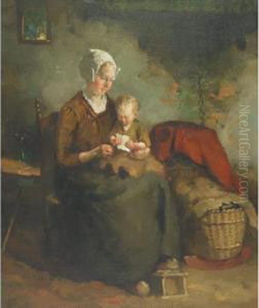 Mother And Child Playing With Dolly Oil Painting by Gijsbertus Jan Sijthoff