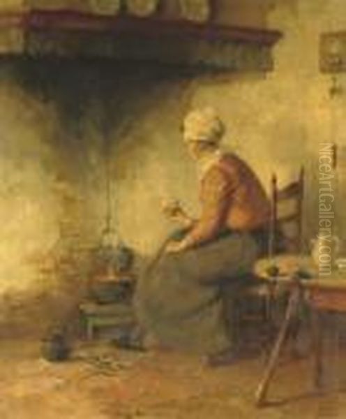 A Warm Drink By The Fire Oil Painting by Gijsbertus Jan Sijthoff