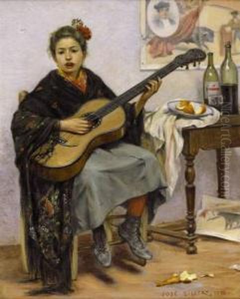 Espagnole A La Guitare Oil Painting by Jose Silbert