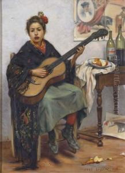 La Joueuse De Guitare Oil Painting by Jose Silbert