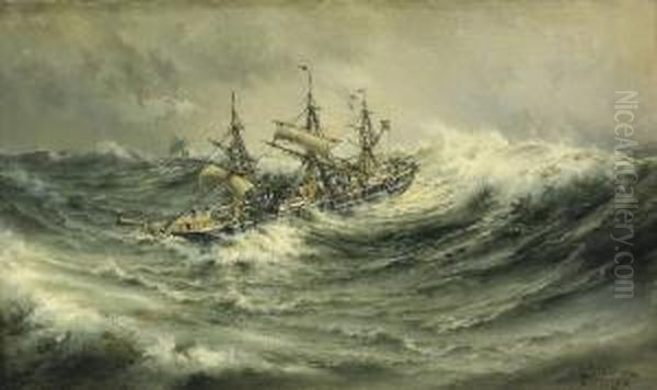 Skepp Pa Stormigt Hav Oil Painting by Af Herman Sillen